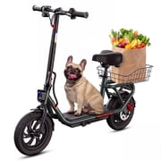 SISIGAD Electric Scooter with Seat for Adults, 500W Peak Motor, 36V 7.8Ah Battery, 20 Miles Range, E Scooter with Large Basket, SGS Certified