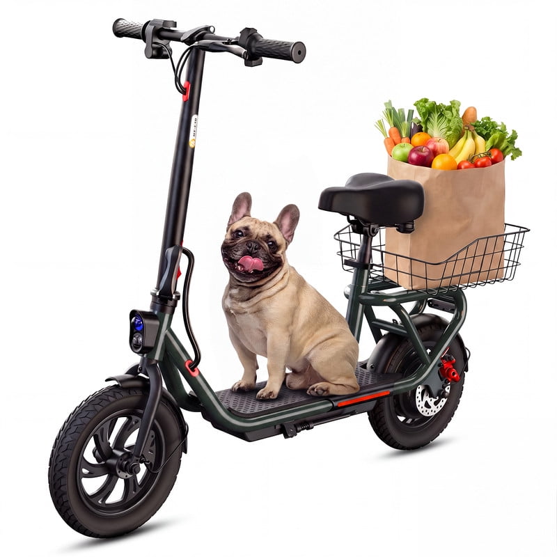 SISIGAD Electric Scooter with Seat for Adults, 500W Peak Motor, 36V 7.8Ah Battery, 20 Miles Range, E Scooter with Large Basket, SGS Certified