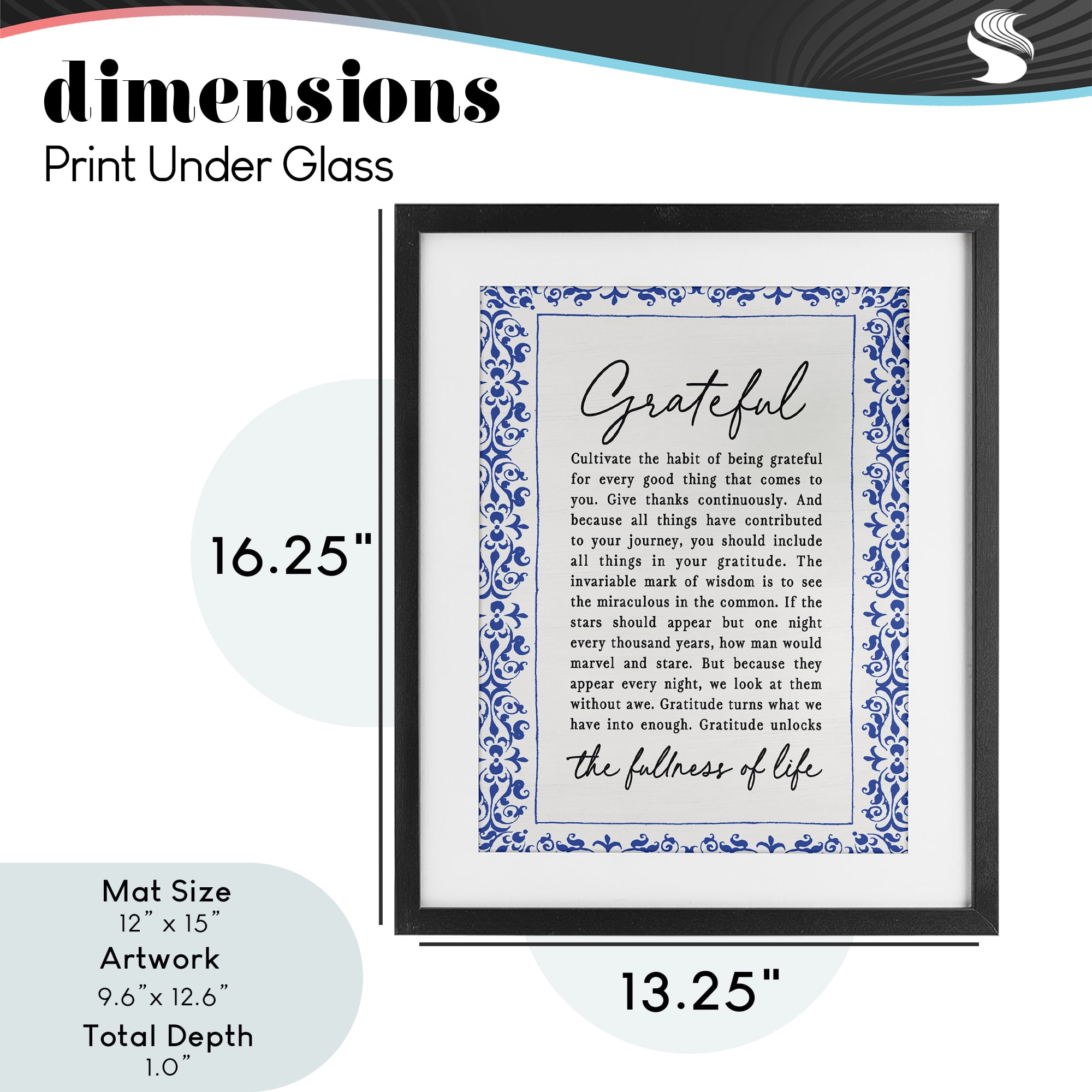 Gratitude Unlocks Fullness Of Life Black Framed Print Under Glass, design by Lettered and Lined