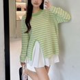 thumbnail image 1 of Suéter de punto para mujer, nuevo jersey de otoño coreano de estilo holgado, suave y combinable con todo, con rayas horizontales divididas, ropa exterior, 1 of 5