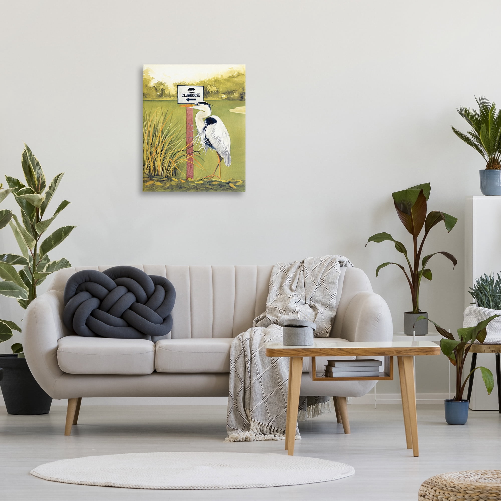 Stupell Industries Heron & Clubhouse Sign Animals & Insects Painting Gallery Wrapped Canvas Art Print Wall Art, 24 x 30