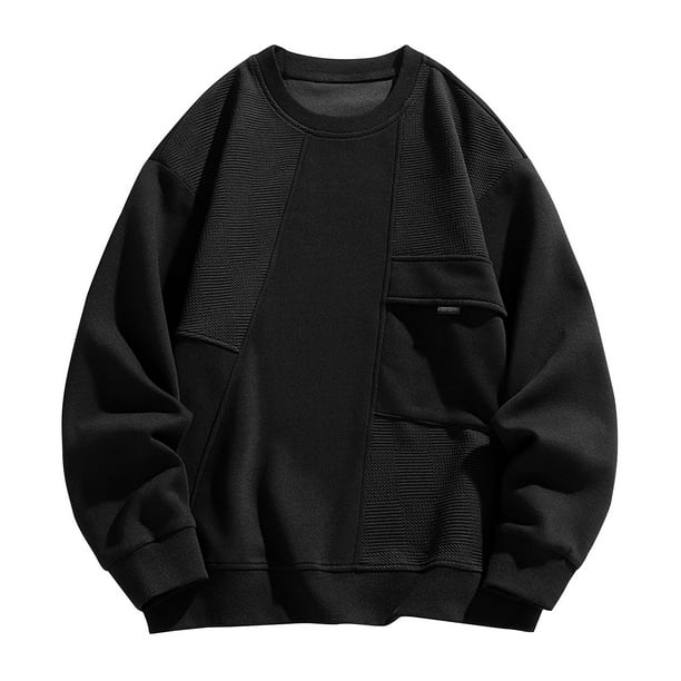 pstuiky Camisas para hombre de manga larga, Suéter de manga larga versátil con cuello redondo y color liso para hombre camisetas de hombre xl