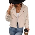 thumbnail image 3 of Gabardina Corta para Mujer, con Doble Botonadura, Larga, para Trabajo, Oficina, Negocios, Informal, Otoño. Albaricoque XL, 3 of 9