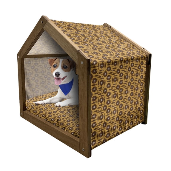 Fish Pet House, Retro Style Coffee Tones Flat and Long Fish with Flowers, Outdoor & Indoor Portable Dog Kennel with Pillow and Cover, 5 Sizes, Pale Coffee Chocolate, by Ambesonne