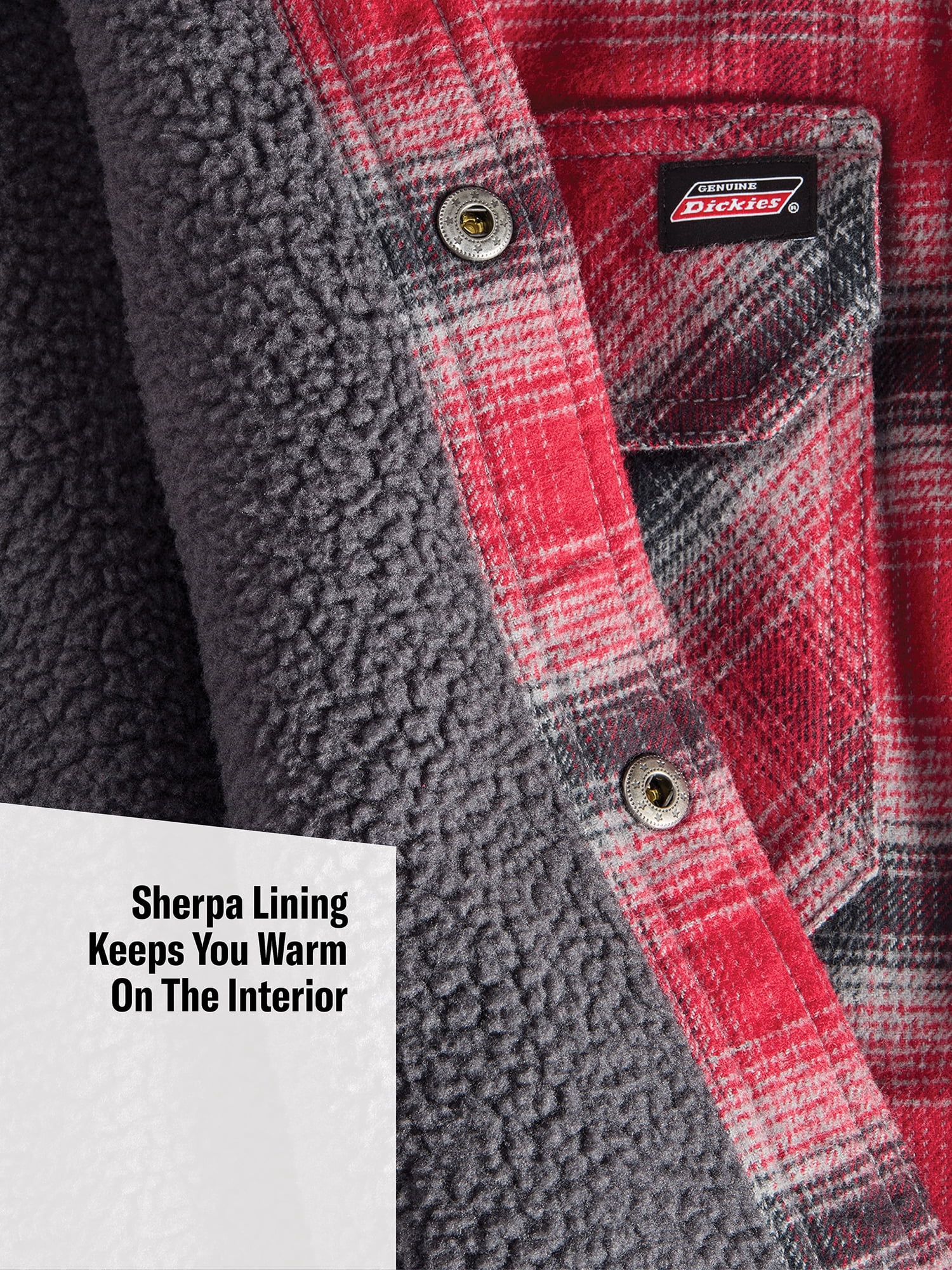 Genuine Dickies Men's HeavyWeight Flannel Shirt Jacket with Berber Sherpa Lining