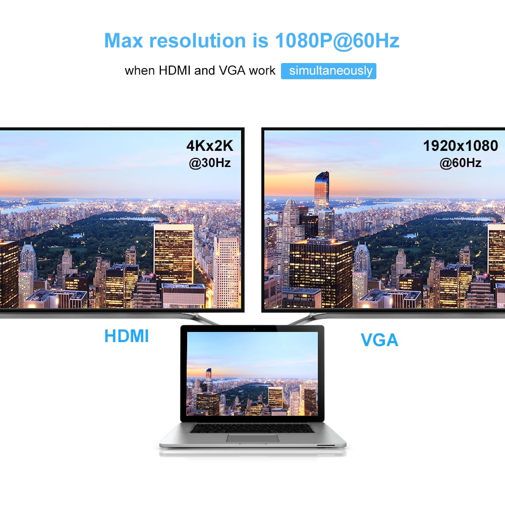 USB C to HDMI +VGA Adapter, CableCreation Type C to HDMI 4K VGA 1080P Converter, Compatible with MacBook Pro 2011 and Newer, Chromebook Pixel, XPS 13,Yoga 910, Surface Go, Galaxy S10