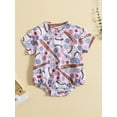 thumbnail image 2 of Spewahor Baby Girls Boys Summer Romper Short Sleeve Baseball Hat Gloves/Baseball Floral Print Playsuit, 2 of 9