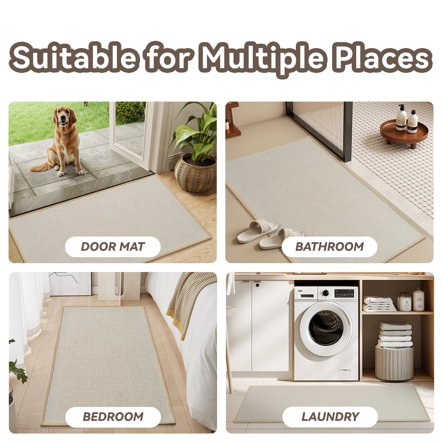 SIXHOME Washable Kitchen Rug, Absorbent Non-Slip Woven Floor Mat, 20"x48", Beige, Rugs for Sink, Laundry, Hallway, Bathroom