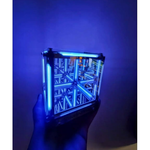Mirror Night Light – 4D Acrylic Cube LED Bedside Lamp, Abyss Effect Touch Dimmable Mood Light, Rechargeable USB-C Gamer Desk Decor, Futuristic Ambient Light for Bedroom, Infinity Mirror(Blue)