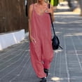 thumbnail image 2 of Vedolay Romper Women's 2023 Summer Jumpsuit Casual Short Sleeve Wrap V Neck Belted Wide Leg Pants Rompers,Watermelon Red M, 2 of 4