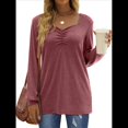 thumbnail image 2 of Blusa Elegante Informal con Cuello en Forma de Corazón y Larga para Mujer, Color Liso, Estilo Túnica, Tipo Suéter. Rojo S, 2 of 5