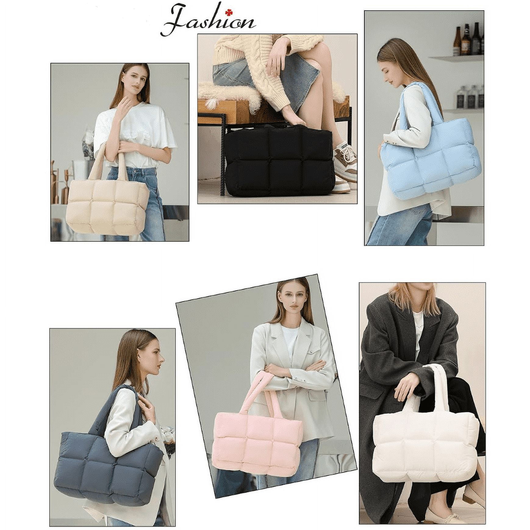 Puffer Tote Bag for Women, Large Quilted Puffy Handbag Lightweight Satchel Purse for Work Travel Gym Shop