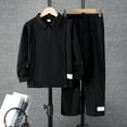 thumbnail image 3 of Mikrdoo Kid Boys Outfits Long Sleeve Half Zipper Top With Woven Label Elastic Long Pants Set 2Pcs Spring Autumn Clothing From 7-15Y Black, 3 of 10