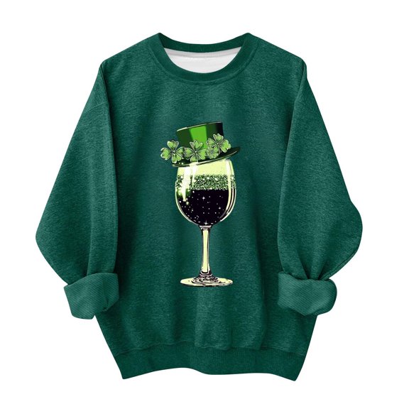 Lorytime Between Sweatshirts 1-13 Girls Trendy St. Patricks Day Long Sleeve Crewneck Tops Wine Glass Pullover Outerfits