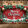 thumbnail image 2 of Red Background Christmas Banner Pine Garland Gold Bells Snowman Design Holiday Decoration for Christmas Party Indoor Decoration Winter Celebration, 2 of 9