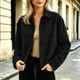 thumbnail image 2 of Women's Suede Cropped Jacket Lapel Collar Button Down Long Sleeve Casual Shacket with Pockets Vintage Fall Winter Street Outerwear Black, 2 of 6