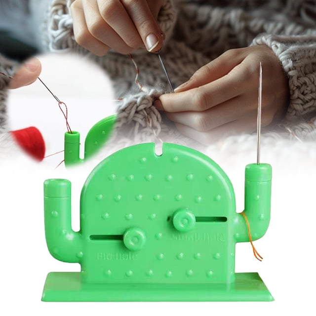 Cactus Wire Cutter Green, Automatic Needle Threader Diy Tool Home Hand Machine Sewing Automatic Double Headed Thread, 3.12*2.34*1.56In, 1 Needle Threader, Meiiso