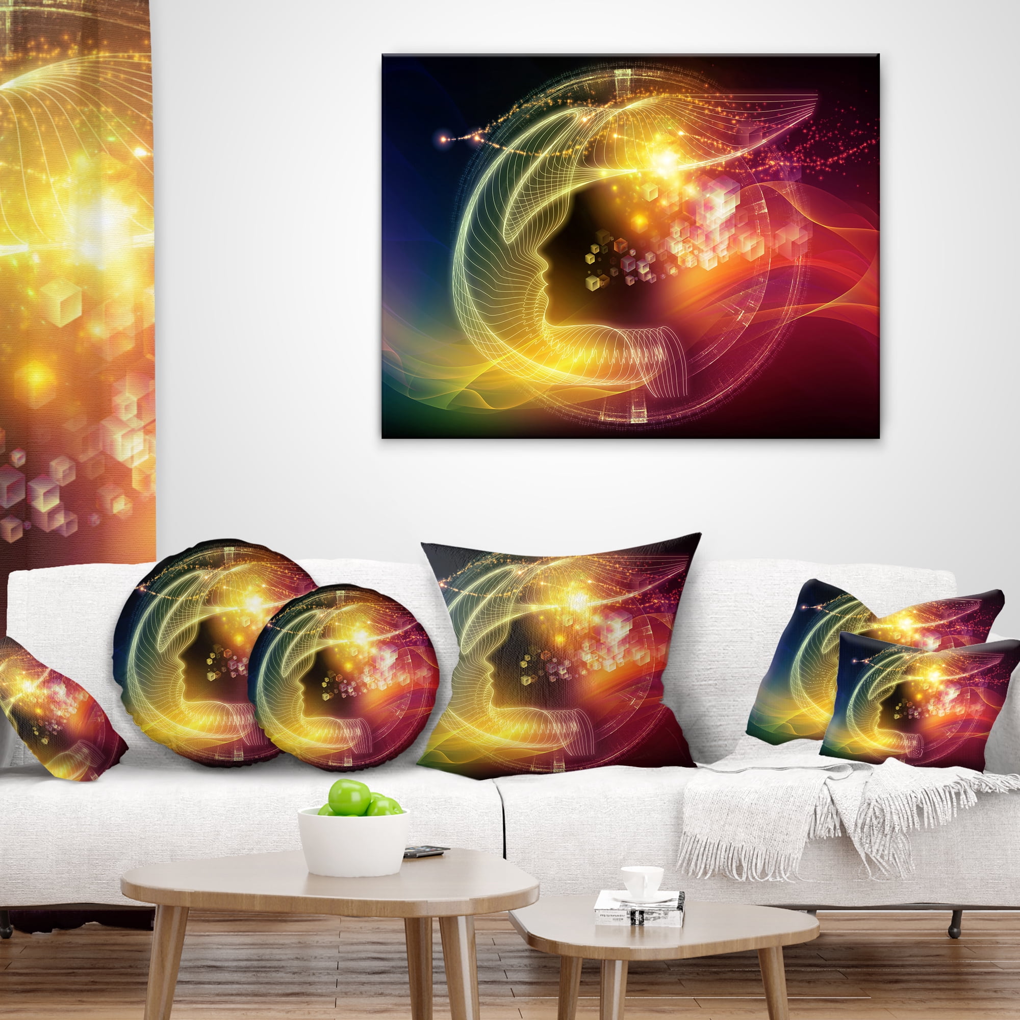 Designart Illuminating Human Head Fractal - Abstract Throw Pillow - 18x18
