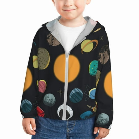 

Goofa Planets And Their Moons Printed Kids Zip-Up Hoodie Girls Boys UPF50+ Sun Protection Jacket Hooded Cooling Shirt-2 Years