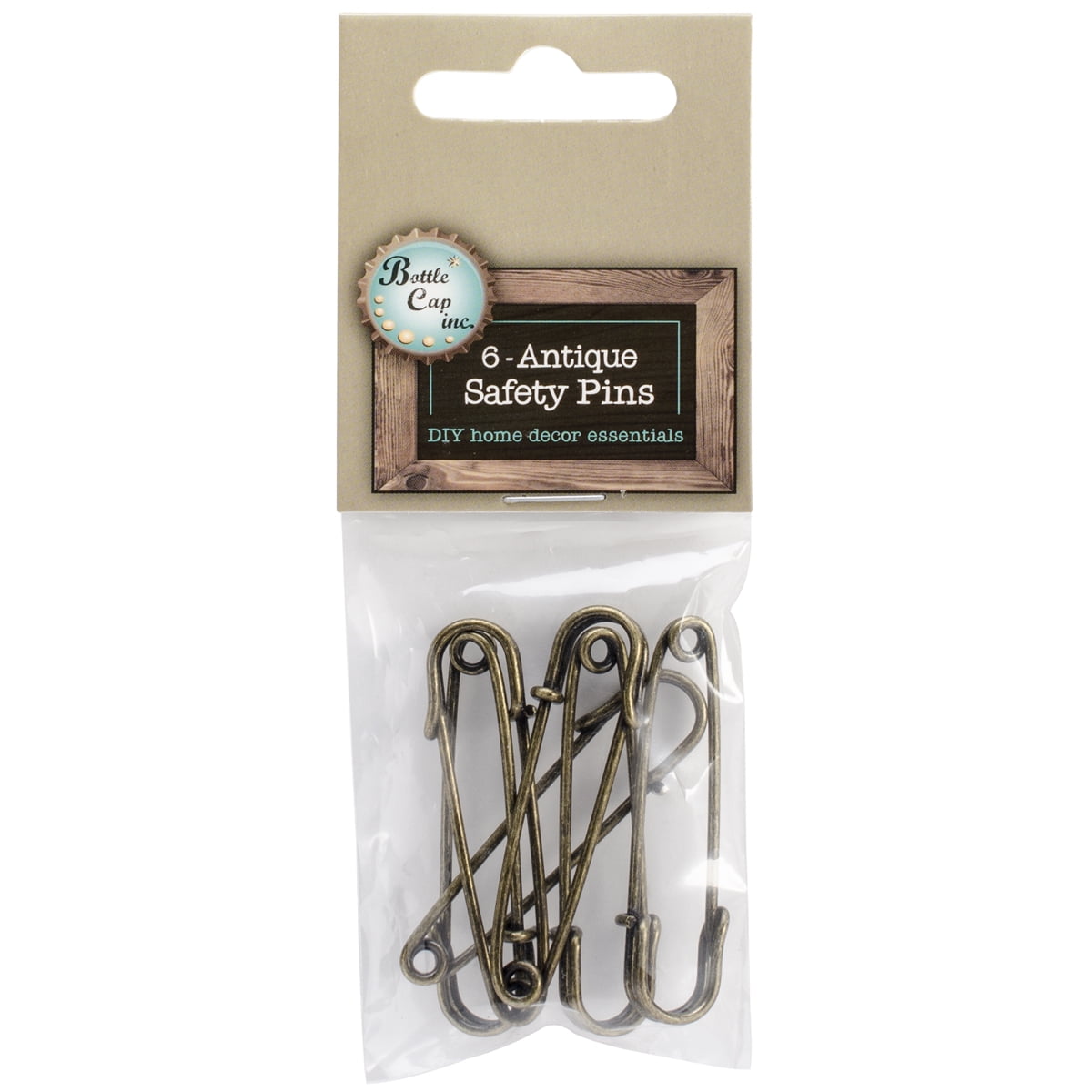 Antique Safety Pins 2" 6/PkgAntique Bronze