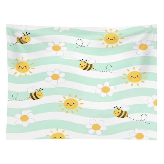GooTPa Bee Daisy Spring Pattern Polyester Wall Tapestry Anti Wrinkle Art Hanging Decor for Bedroom Living Room Home Holiday Decoration Gift