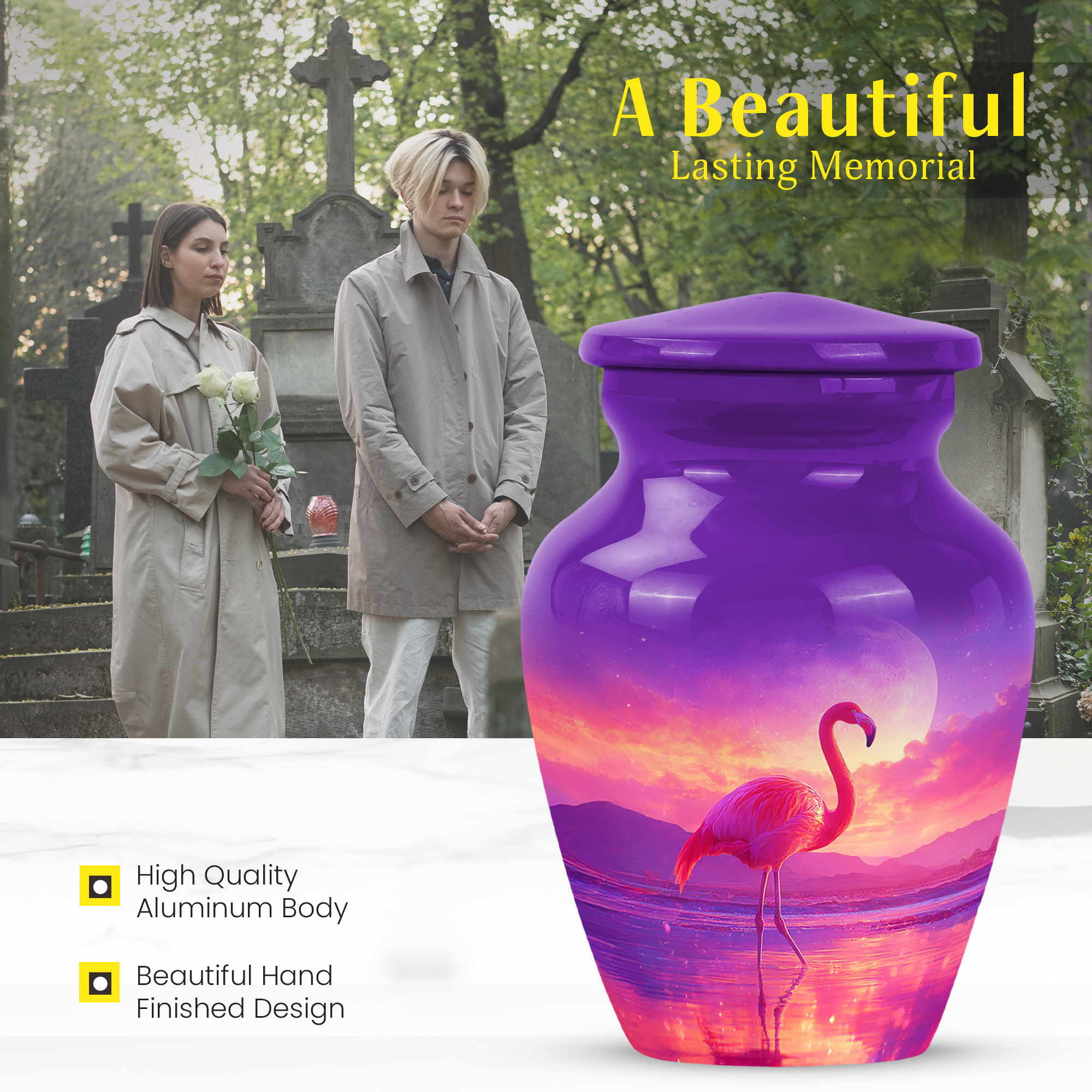 MUKTIVE Flamingo Decorative Urns for Human Ashes Adult Male and Male, Funeral Moon Burial Urns for Human Ashes Adult Cremation, Holds 3 Cubic, Remembrance for Dad, 3 Inch