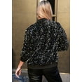 thumbnail image 5 of Women's Sparkly Sequin Jacket Glitter Front Zipper Jacket with Ribbed Cuffs Bomber Jacket for Party Christmas, Black, X-Large, 5 of 6