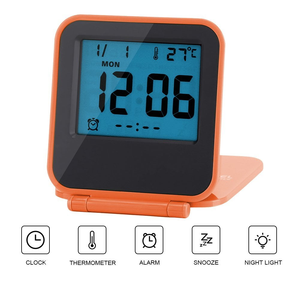 Small Portable Folding Quartz Travel Alarm Clock Desk Top Black Night Time Cheap 