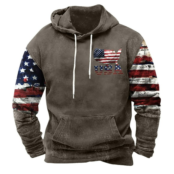 yardsong Men's Oversized Western Ethnic Hoodie - American Flag Aztec Vintage Graphic Hooded Sweatshirt with Pocket Coffee,XXXL