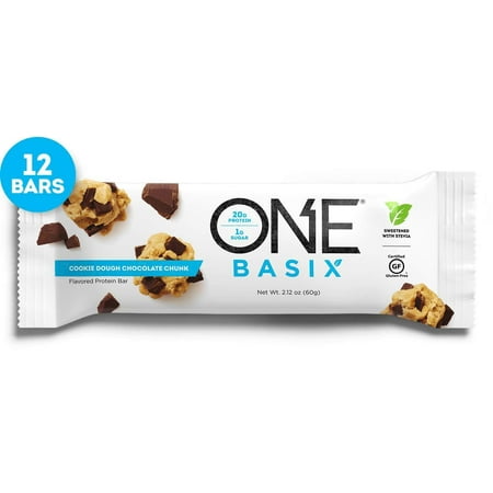 ONE Basix Protein Bars, Cookie Dough Chocolate Chunk, Gluten Free Protein Bars with 20g Protein and only 1g Sugar, Guilt-Free Snacking for High Protein Diets, 2.12 oz (12