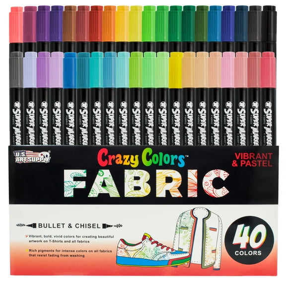 Crazy Colors Dual Tip Fabric & T-Shirt Marker 40 Color Set - Bullet & Chisel Tips