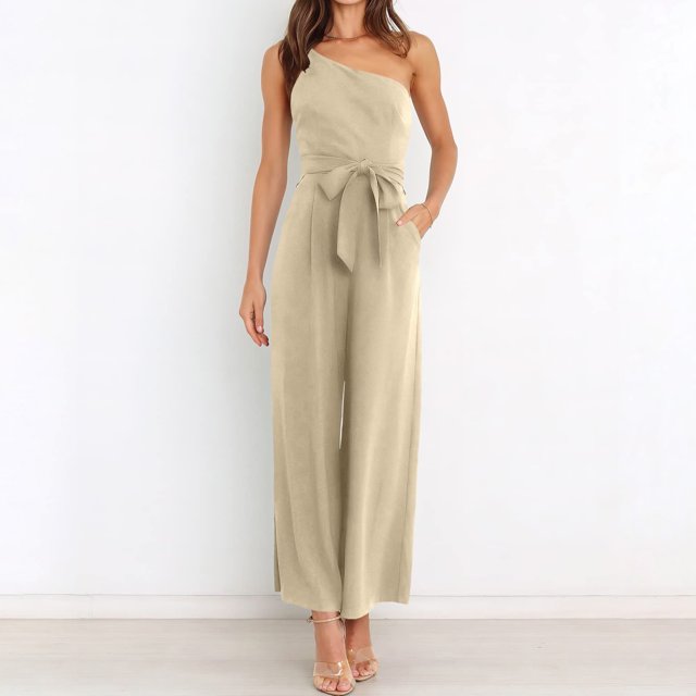Traje de trabajo de oficina asimétrico con lazo sin espalda de color sólido para mujer FLhrweasw Nuevo