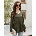 thumbnail image 5 of HA-EMORE Babydoll Tops for Women Solid Color Ruffle Shirts Long Sleeve V Neck Peplum Top Summer Casual T Shirts Swing Tunic Blouse, 5 of 7