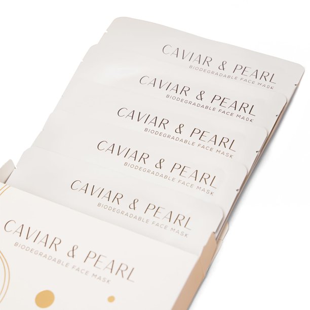 Máscara facial de caviar y perlas CSM - Piel hidratada luminosa - Reduce las líneas finas y las arrugas ilumina la tez y fortalece la barrera de la piel - 5 máscaras envueltas individualmente