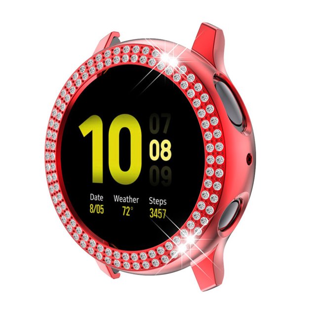 Watches Case Firmness Round Shape Hard Frame Bumper Sparkle Rhinestone Protector Chic Shockproof Solid Shell Watch Cover R830-40mm Red