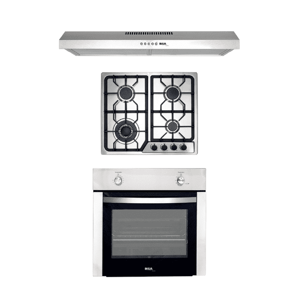 Combo DISA HOME Parrilla a Gas 4 Quemadores Acero Inox, Campana Extractora de Pared Acero Inox 60 cm Disa Home 40-11-0-002