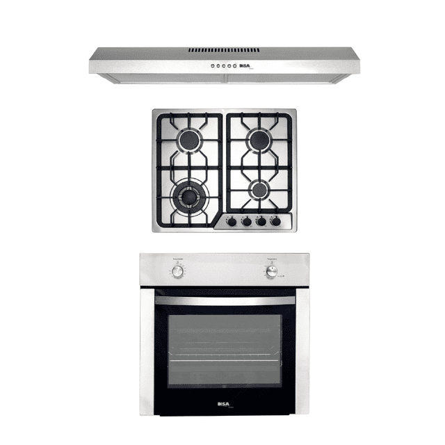 Combo DISA HOME Parrilla a Gas 4 Quemadores Acero Inox, Campana Extractora de Pared Acero Inox 60 cm Disa Home 40-11-0-002