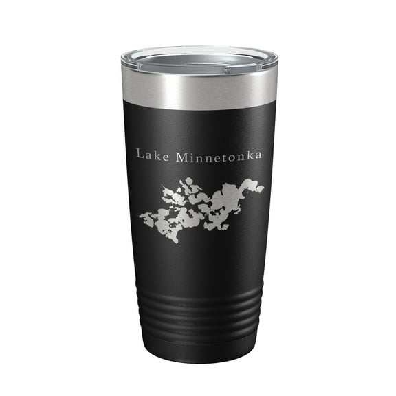 Lake Minnetonka Map Tumbler Travel Mug Insulated Laser Engraved Coffee Cup Minnesota 20 oz Black