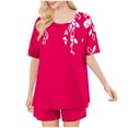 thumbnail image 4 of Ensembles de Pyjama pour Femmes à la Mode Décontractés Couleur Unie Manches Courtes Col Rond Haut et Pantalon de Détente, 4 of 6