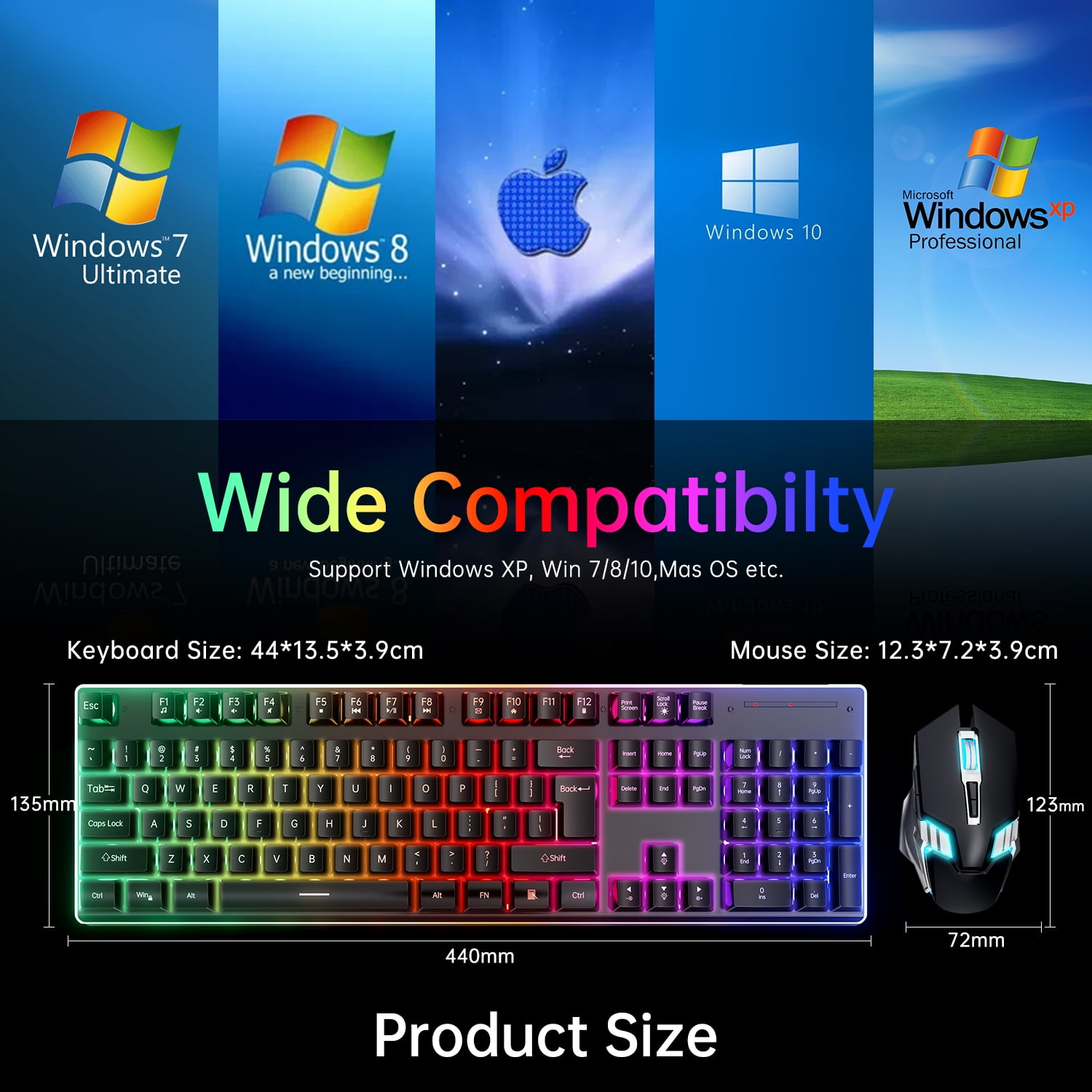 Wireless Gaming Keyboard and Mouse, 104 Keys Mechanical Keyboard Mice Combo, Anti-Ghosting Ergonomic Rechargeable W/ 2.4G Wireless Receiver, RGB LED Backlight for Windows Computer PC Gamer