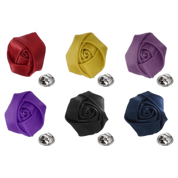 Uxcell 6 Pcs Flores de Solapa para Trajes de Hombre, Pin de Solapa de 2" para Hombres, Flores de Rosa Artificial para Boutonnieres de Boda