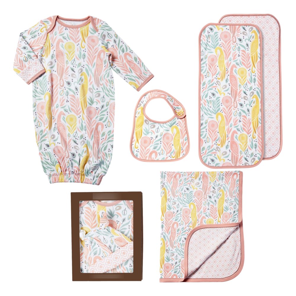 Boheme 5 Piece Baby Bundle Receiving Blanket, Bib, Burp Cloth, Cap