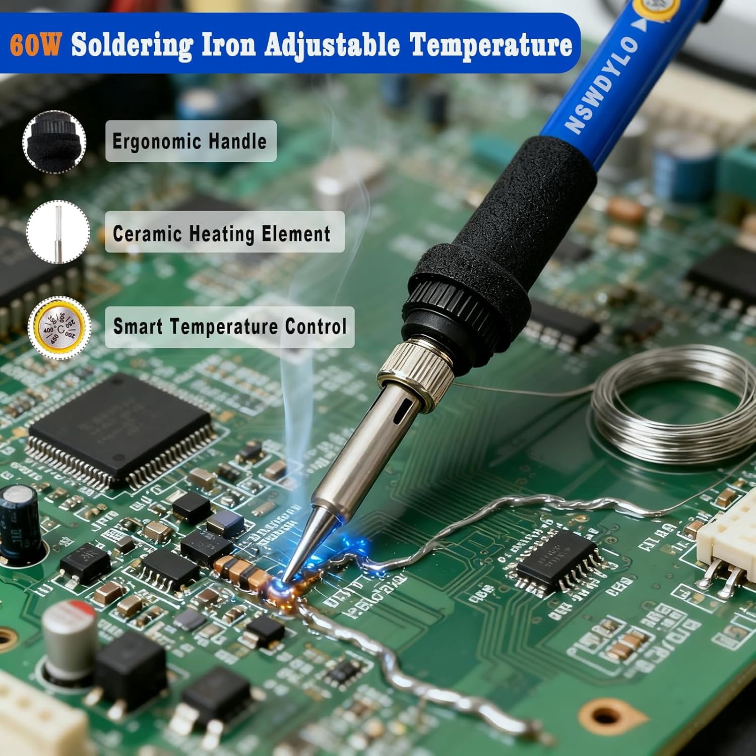 Soldering Iron, 60110 Soldering Iron Adjustable Temperature (200-450°), Portable Soldering Tool for Metal, Electronic Repair, Hobbies