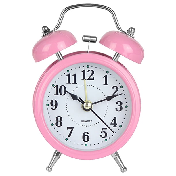Reloj despertador Retro Twin Bell Mesa de escritorio de metal Reloj analógico Silencioso con luz nocturna para oficina en casa, Rosa Scienceny EL000911-01B