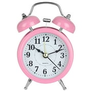 Alarm Clock Retro Twin Bell Metal Desk Table Analog Clock Silent with Night Light for Home Office, Pink