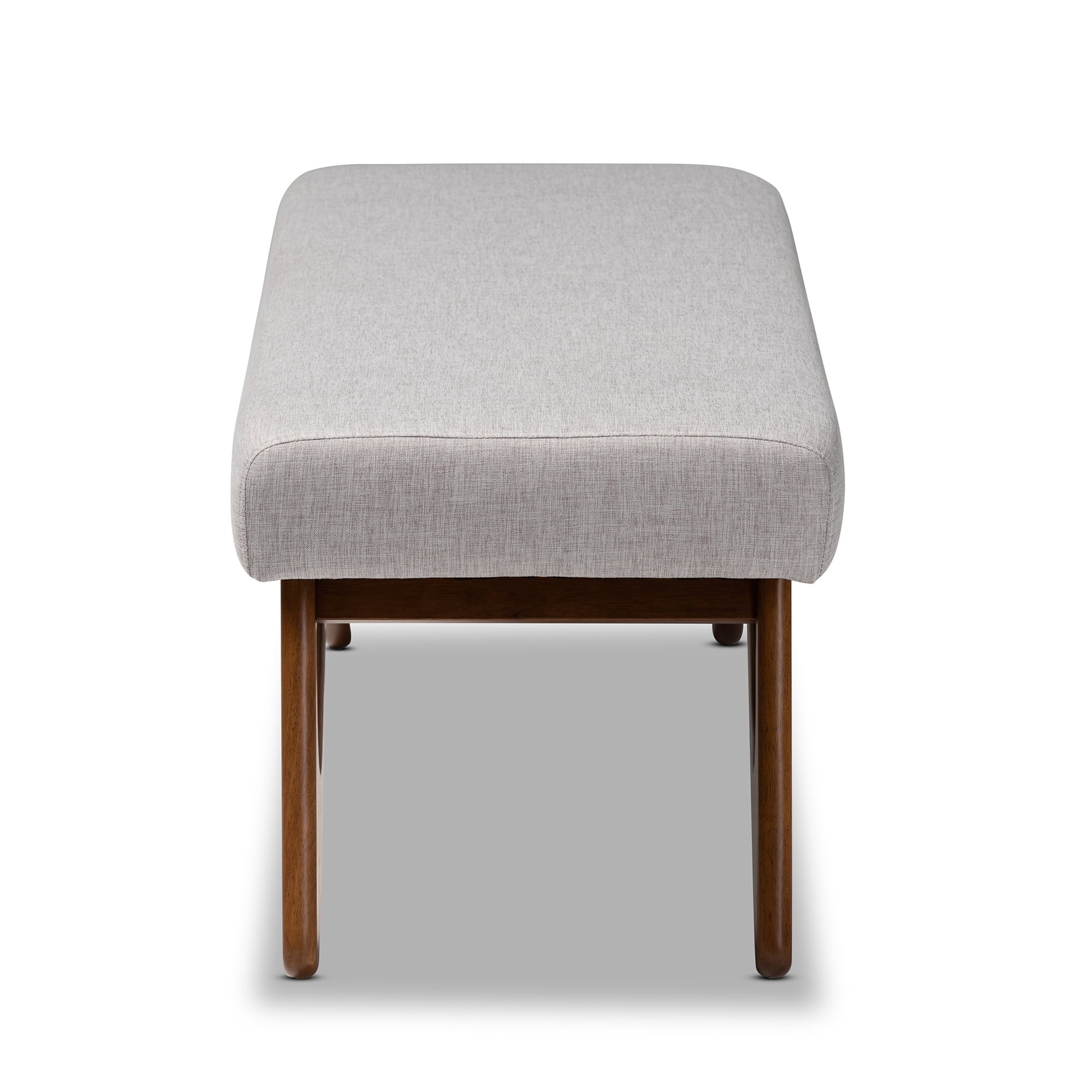 Baxton Studio Rika Mid-Century Modern Grayish Beige Fabric Upholstered Walnut Brown Finished Boomerang Bench
