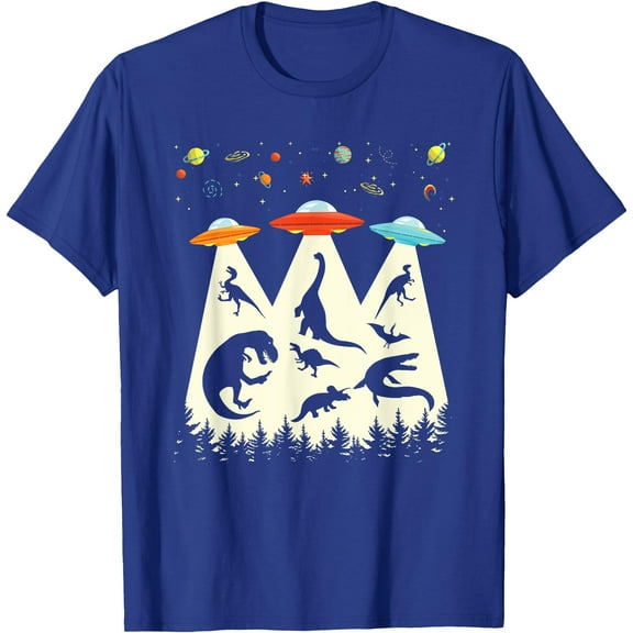 Funny Dinosaur UFO Lover Retro Vintage Alien Abduction Unisex T-Shirt for Men Women Kids