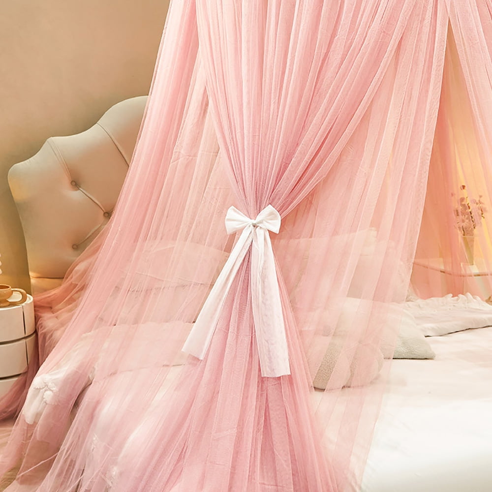 Kadahis Bed Canopy for Girls & Adults, Round Dome Lace Princess Canopies Netting, Cute Double Layer Bed Canopy Drapes for Decoration, Playing,Reading, Sleepping