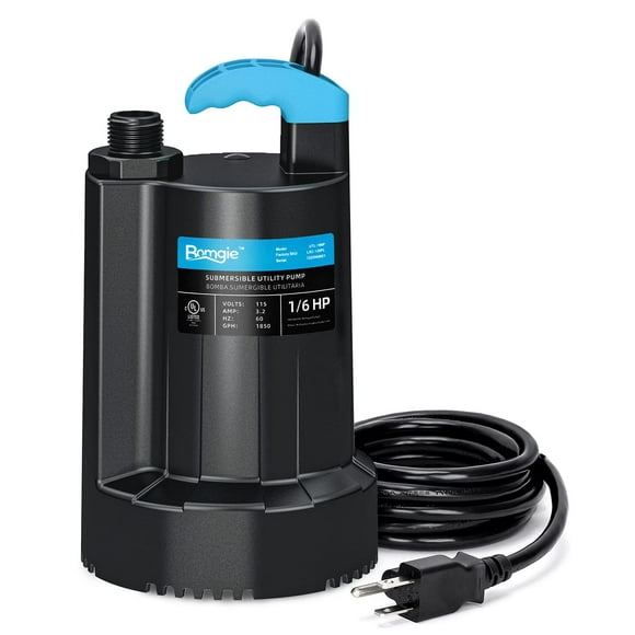 BOMGIE Submersible Water Pump 1/6 HP, 1850GPH Thermoplastic Sump Pump Basement Portable Electric Utility Water Pump Removal for Pool Draining Hot Tubs Garden Pool Cover Pond