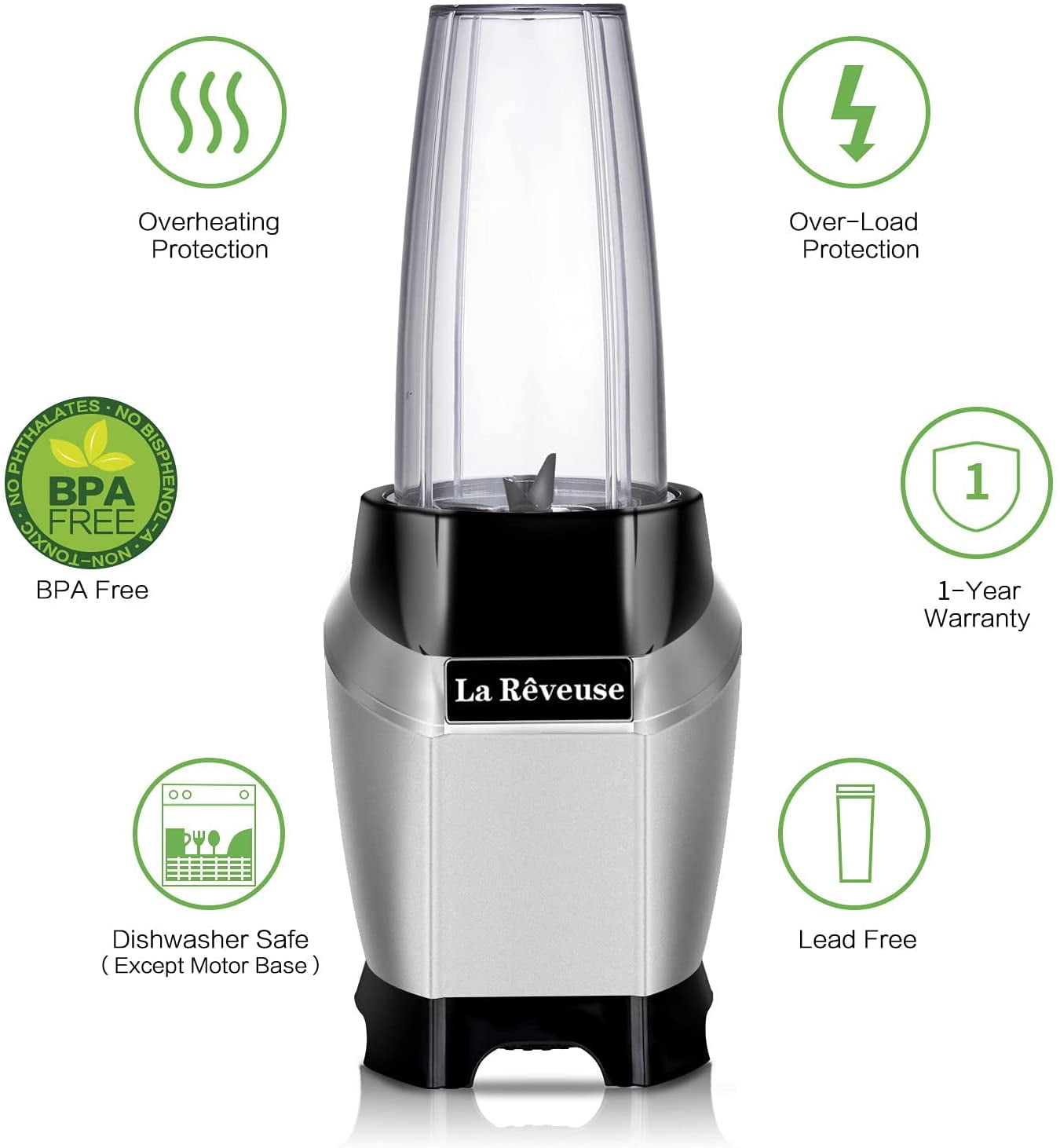 La Reveuse Personal Blender Making Shakes and Smoothies 1000 Watt-with 24 oz Free Portable Travel Bottle